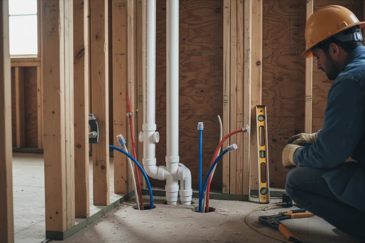 Drain and supply rough-in during Sump Pump Repair in Smithdale